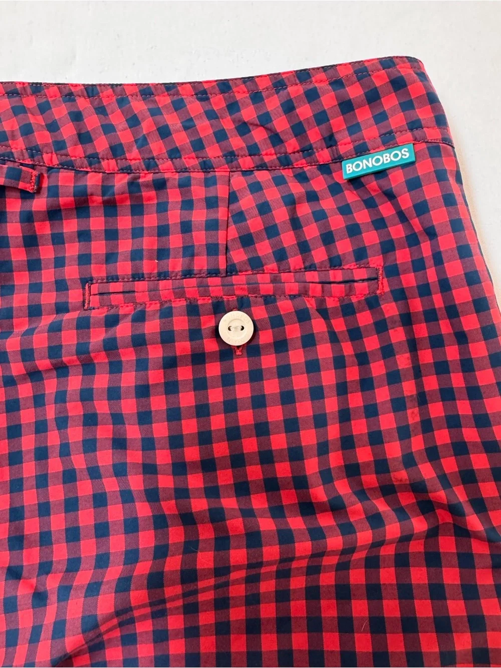 BONOBOS Swim Red Blue Gingham Lined 32 x 6.5